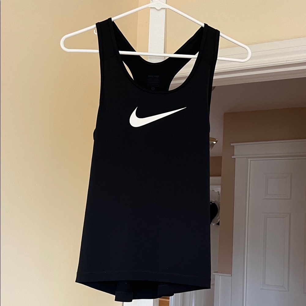 Nike Black Tank Top with White Swoosh - Women's Athletic